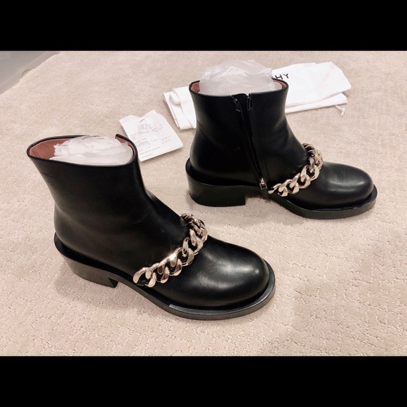 Givenchy Black Leather Chained Link Ankle Boot 38 - Picture 6 of 14